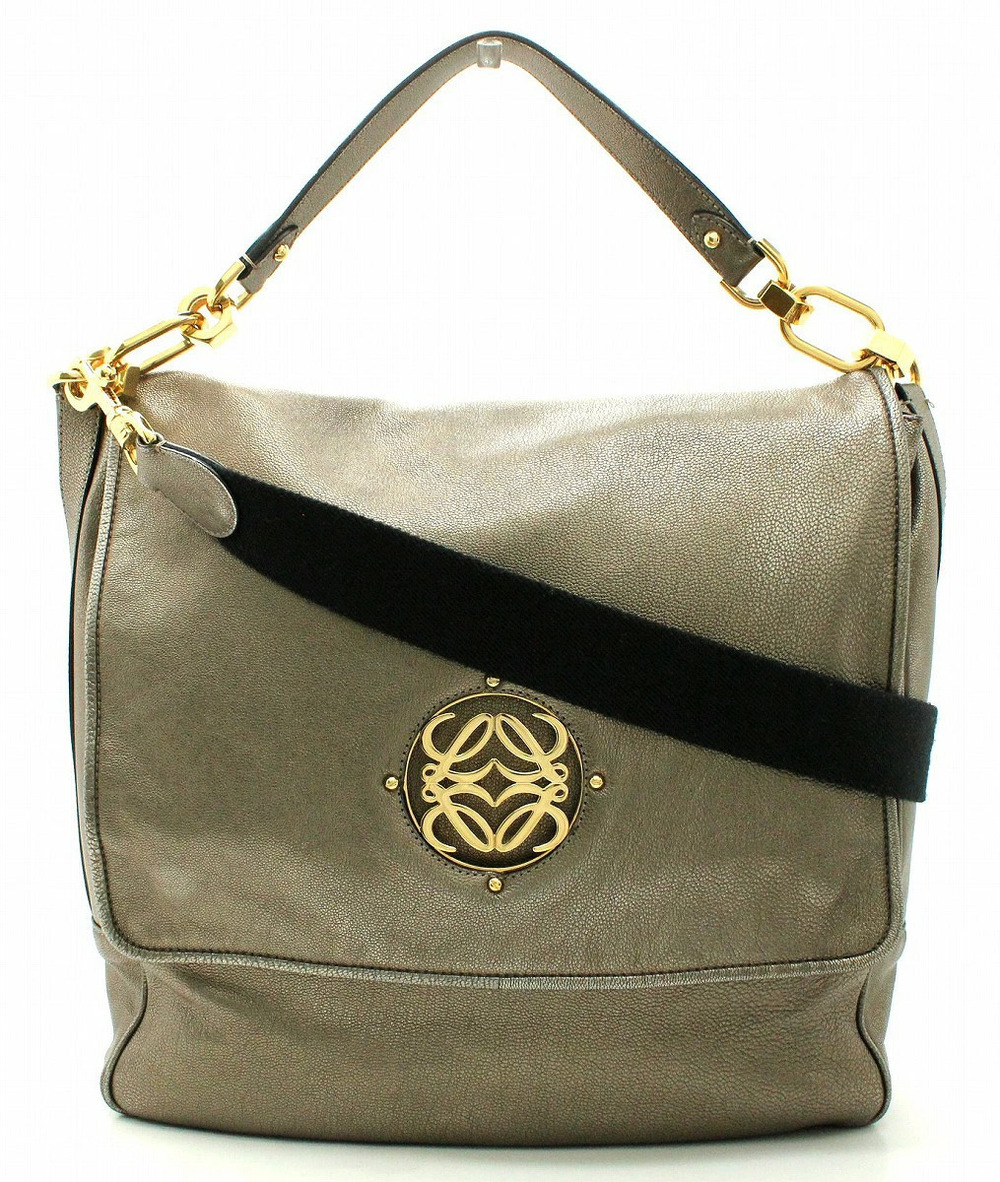 Loewe Anagram Leather Shoulder Bag Metallic Gray